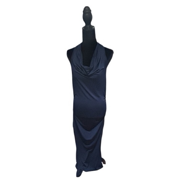 SHEIN Navy Blue Satin Cocktail Dress Size Large | Cowl Neck Fitted - Picture 2 of 5